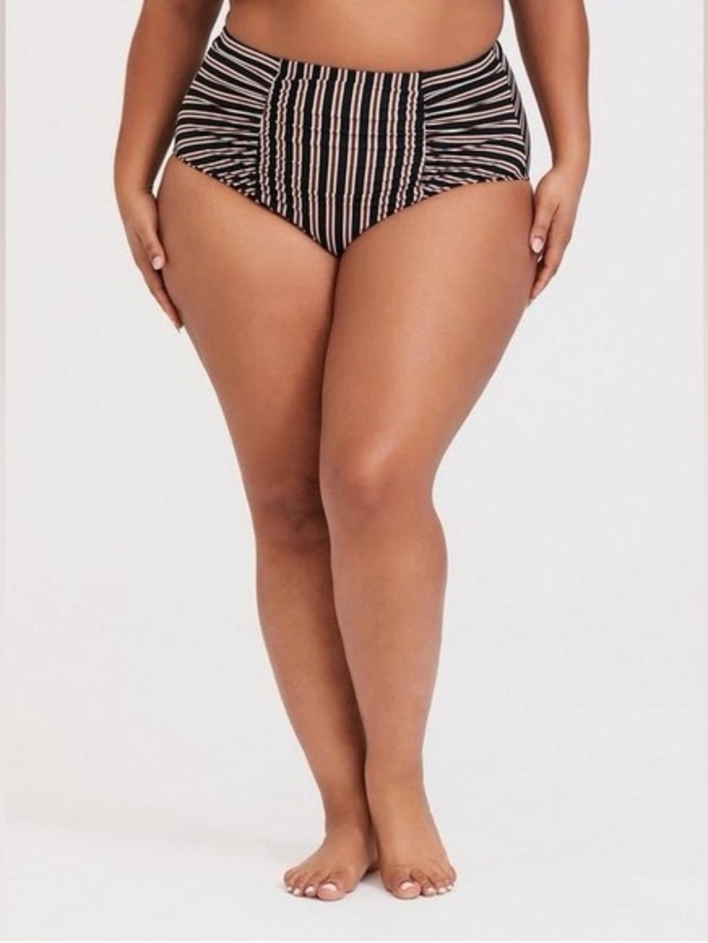 Torrid Multi Metallic Stripe High Waist Ruched Swim Bottom